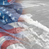 american flag over image of factories